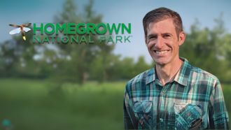 Logo for Homegrown National Park alongside Executive Director Brandon Hough.