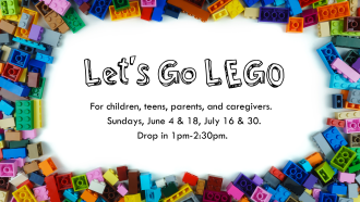 Lego bricks surround the words "Let's Go Lego"