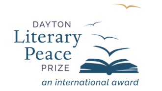 Logo for Dayton Literary Peace Prize - an international award featuring an open book and birds flying from the pages.