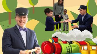 Conductor Cody Clark, magician, and children