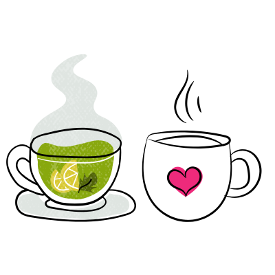 Tea cup and coffee cup side by side, both steaming