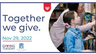 together we give - giving tues picture of mom and kid picking out a book at the library