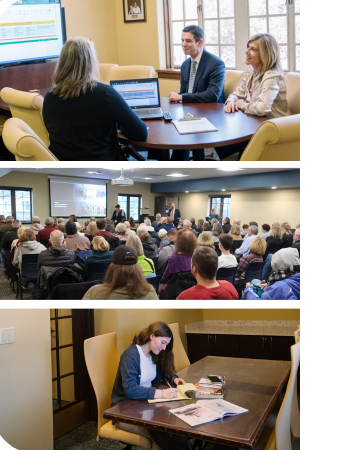 Meeting Rooms at Wright Library: Aberdeeen, Community, and Shank. 