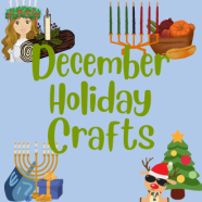 Collage of clip art images representing Winter Solstice, Kwanzaa, Hanukkah, and Christmas