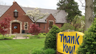 thank you sign in front of wright library