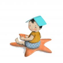 illustration of young child sitting on a starfish